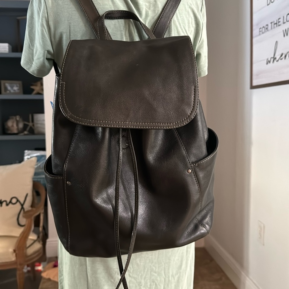 Black leather Frye backpack